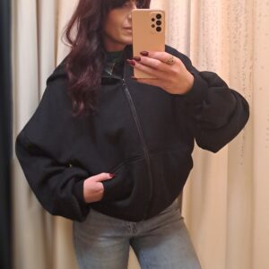 Bluza ocieplana oversize Butterfly -czarny