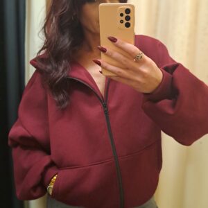 Bluza ocieplana oversize Butterfly-bordo