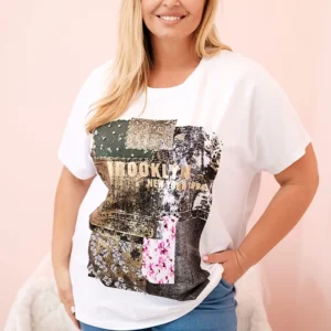 Bluzka bawełniana Plus Size z kolorowym nadrukiem