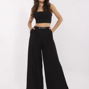 Czarne letnie spodnie  z cienkim paskiem